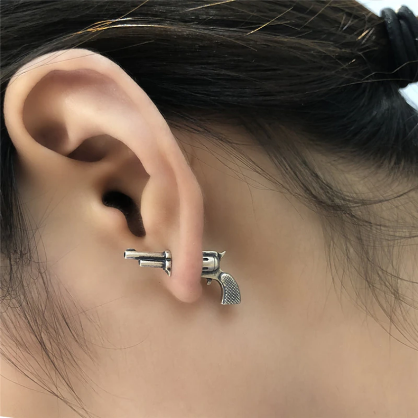 Sterling Silver 925 Retro 3D Three-dimensional Earrings Gun-shaped Stud Earring Men Women Fashion Vintage Style Jewelry