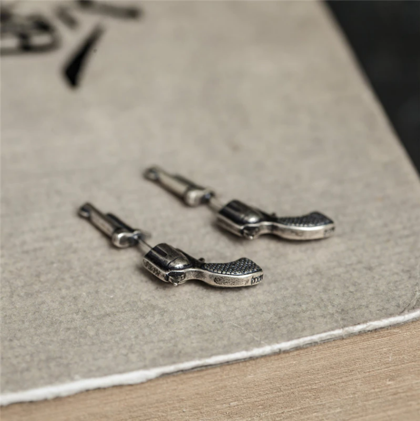 Sterling Silver 925 Retro 3D Three-dimensional Earrings Gun-shaped Stud Earring Men Women Fashion Vintage Style Jewelry