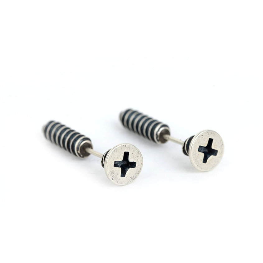 925 Sterling Silver Screw Stud Earrings, Statement Earrings, Funky Earrings, Nail Studs, Gothic Punk Studs, Unique studs, Men Earrings