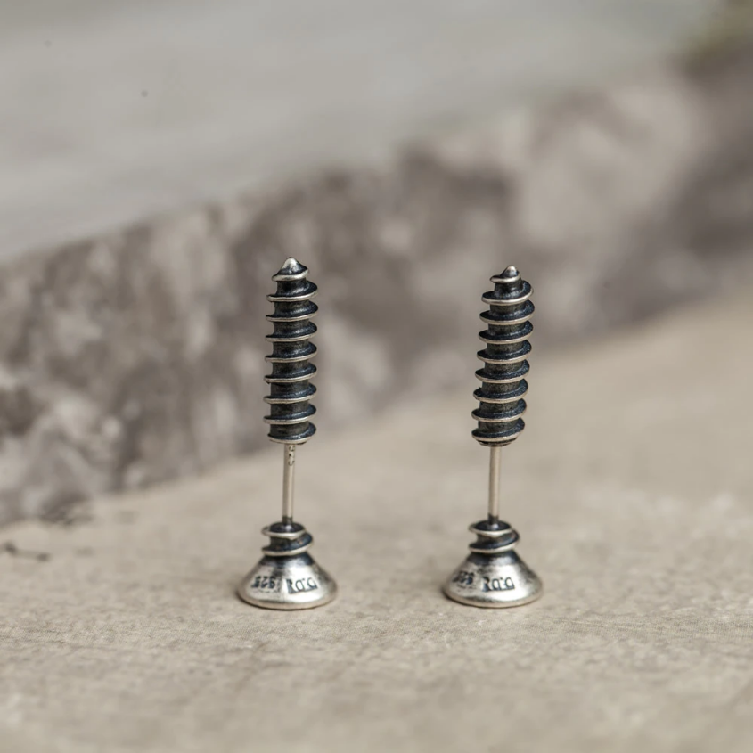 925 Sterling Silver Screw Stud Earrings, Statement Earrings, Funky Earrings, Nail Studs, Gothic Punk Studs, Unique studs, Men Earrings
