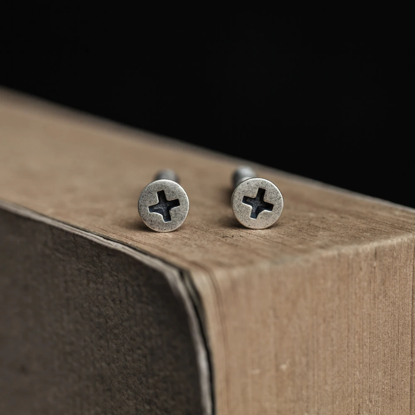 925 Sterling Silver Screw Stud Earrings, Statement Earrings, Funky Earrings, Nail Studs, Gothic Punk Studs, Unique studs, Men Earrings