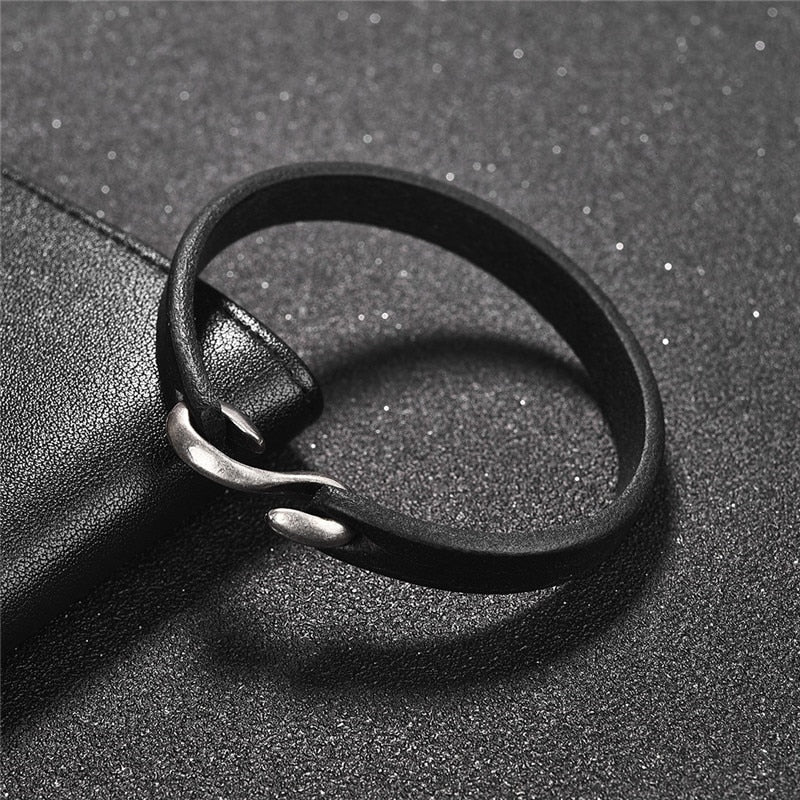 Men Bracelet Minimalist Vintage Style Genuine Leather Hook Bracelet Men Wristband Bangles Jewelry Gift