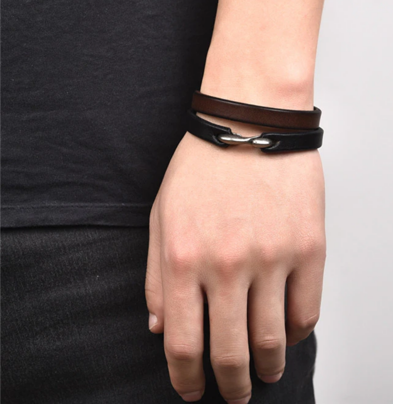 Men Bracelet Minimalist Vintage Style Genuine Leather Hook Bracelet Men Wristband Bangles Jewelry Gift