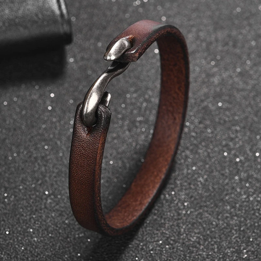 Men Bracelet Minimalist Vintage Style Genuine Leather Hook Bracelet Men Wristband Bangles Jewelry Gift