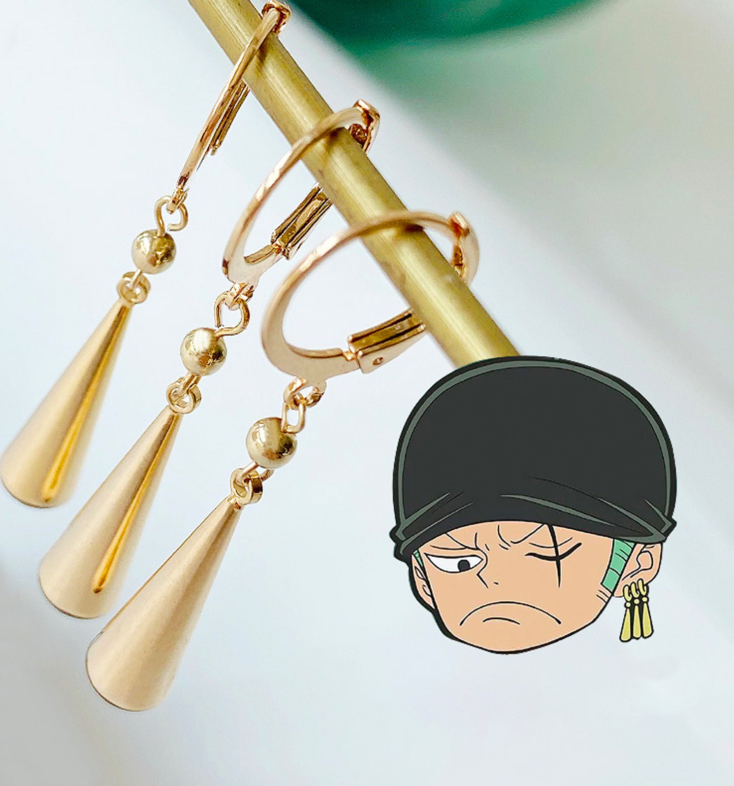 Roronoa Zoro Earrings Inspired 14K Gold Dangling Anime Cosplay Earrings