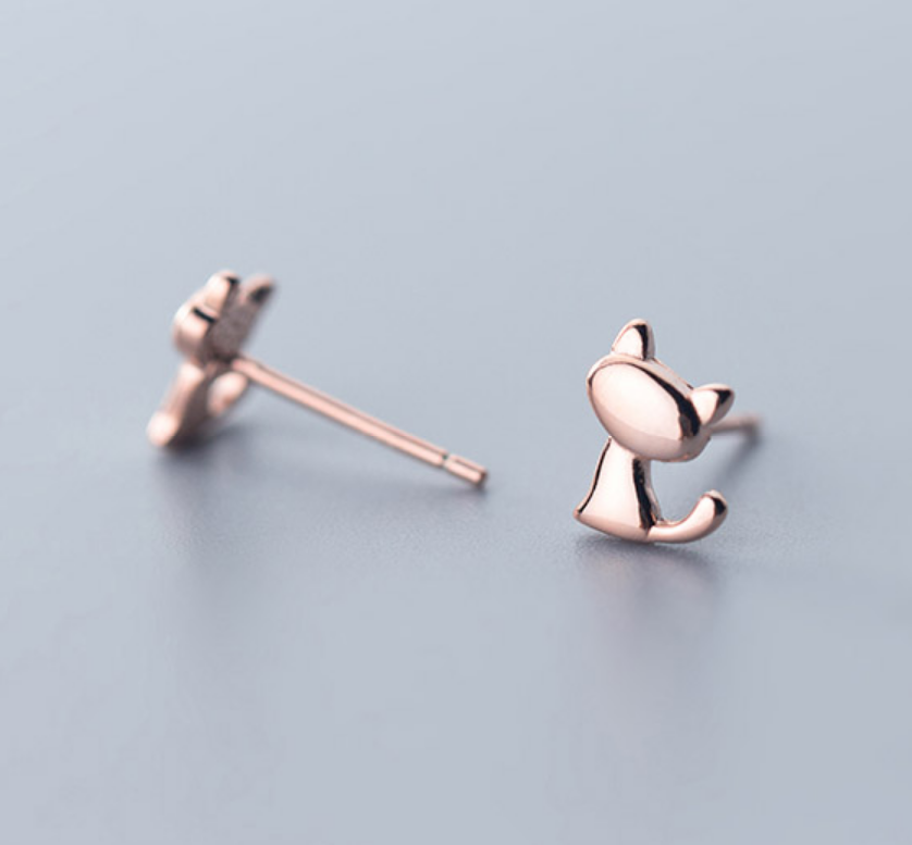 925 Sterling Silver Cute Animal Little Cat Stud Earrings Women Girl Kids Lady Jewelry Active