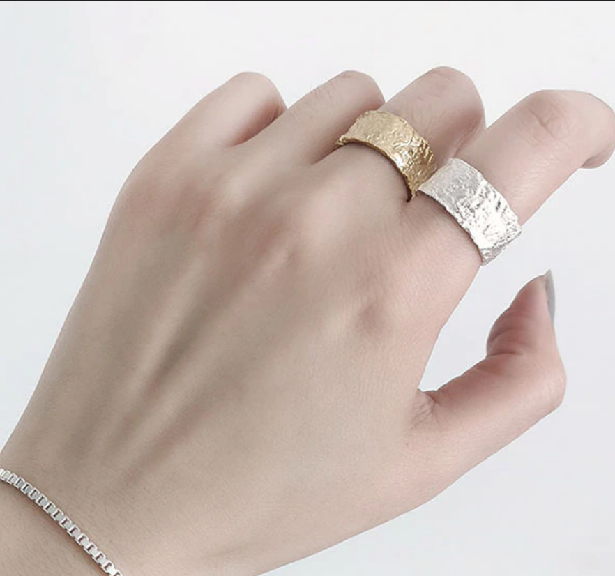 Adjustable Sterling silver gold ring. Gift for Her