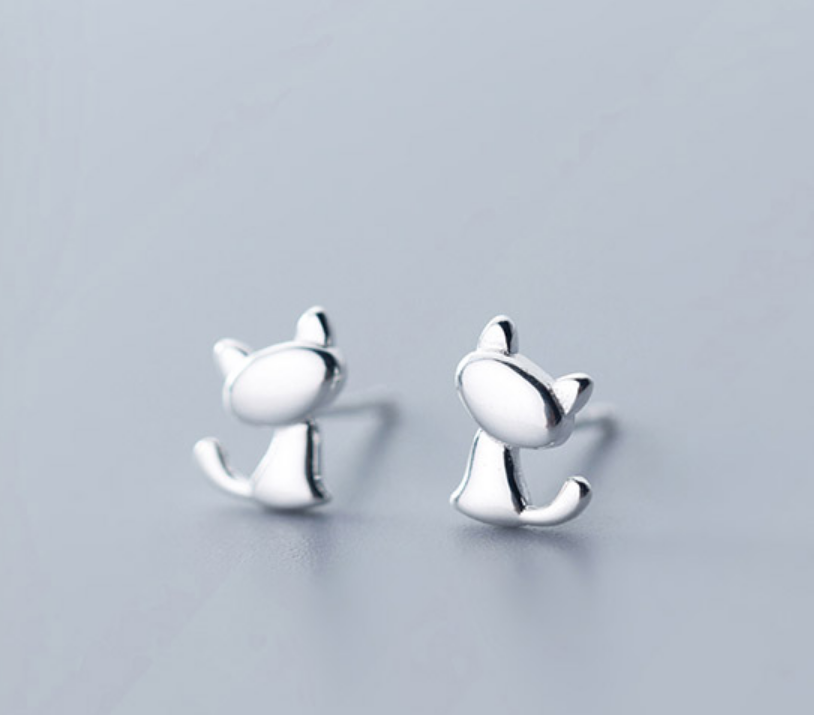 925 Sterling Silver Cute Animal Little Cat Stud Earrings Women Girl Kids Lady Jewelry Active