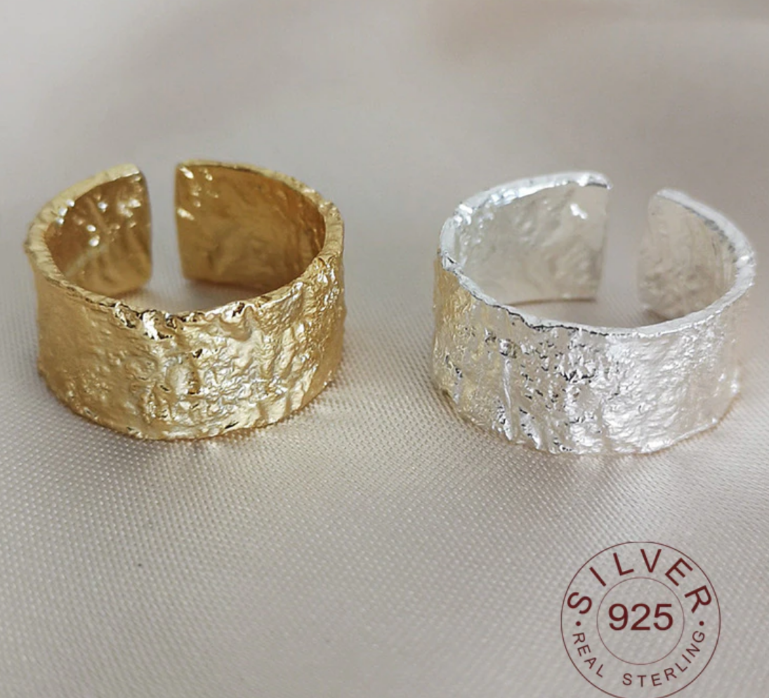 Adjustable Sterling silver gold ring. Gift for Her