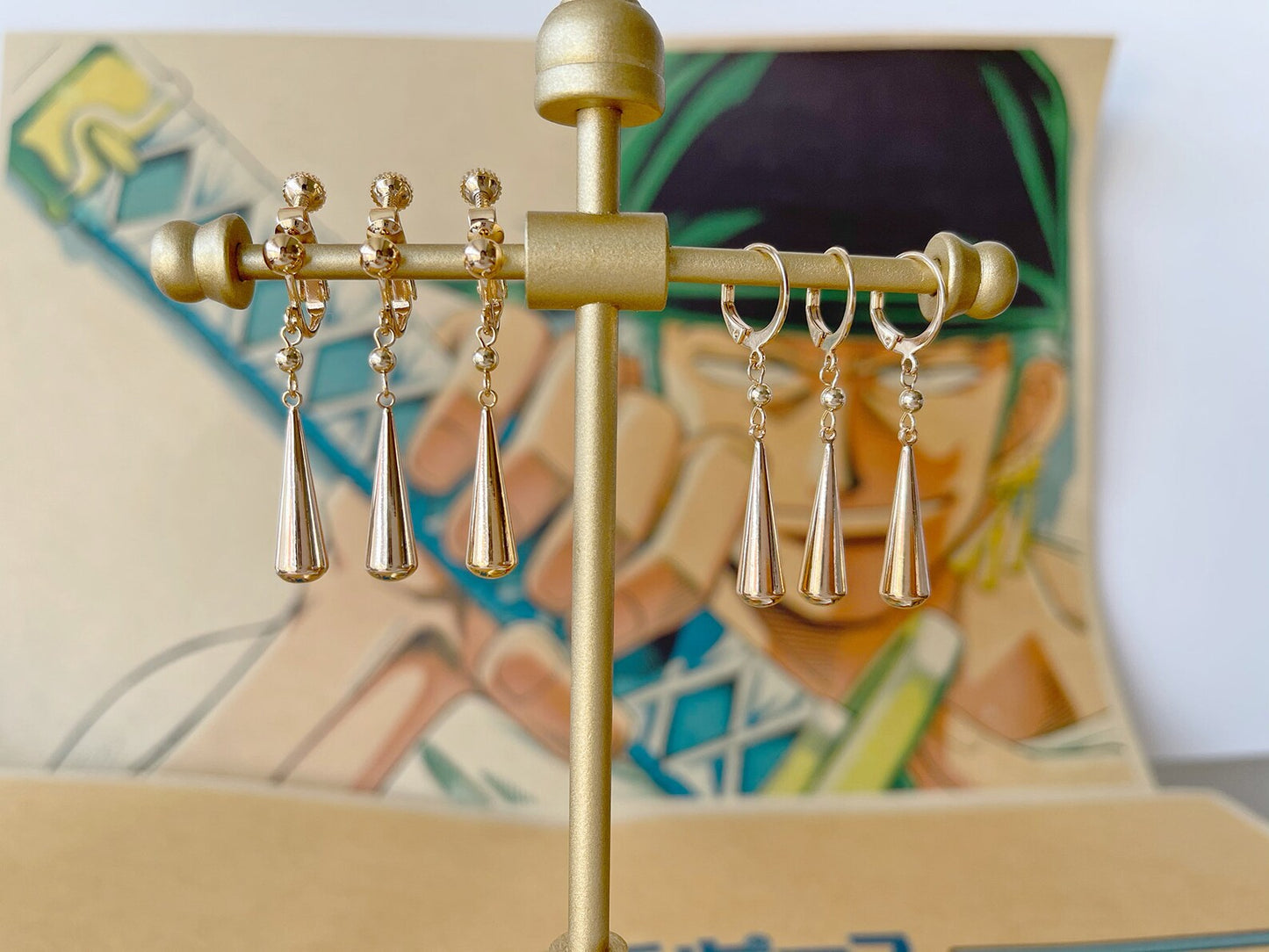 Roronoa Zoro Earrings Inspired 14K Gold Dangling Anime Cosplay Earrings