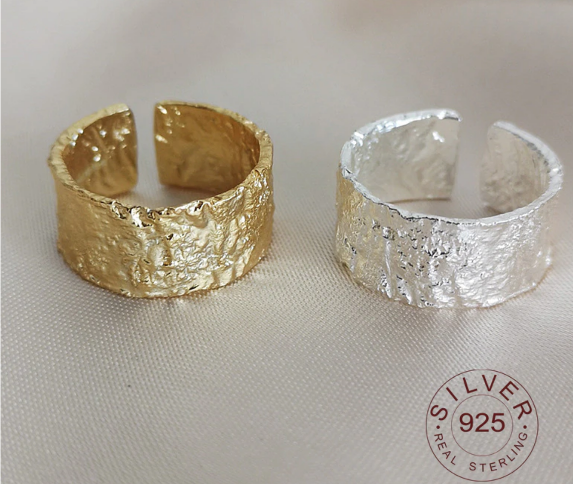 Adjustable Sterling silver gold ring. Gift for Her