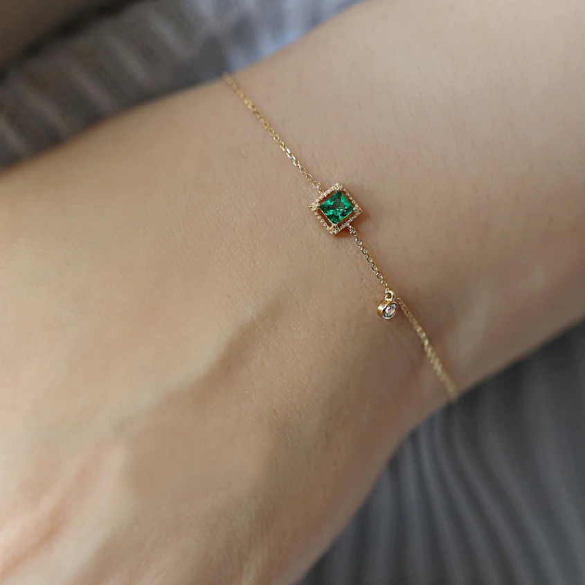 Sterling Silver 925 Japanese Emerald Crystal Chain Bracelet Women Luxury 14k Gold Plated Jewelry Gift  Dainty Birthstone Bracelet