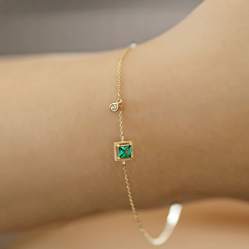 Sterling Silver 925 Japanese Emerald Crystal Chain Bracelet Women Luxury 14k Gold Plated Jewelry Gift  Dainty Birthstone Bracelet