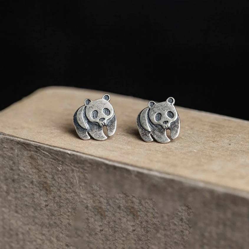 Sterling Silver 925 Chinese Panda Stud Earrings Vintage Style earrings For Men Women Jewelry Memorial Gift