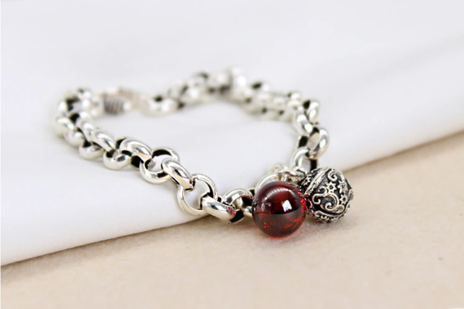 925 Sterling Silver Gemstone Star Bell Bracelet Korea Japan Style Women Girl Lady Fashion Vintage Style Jewelry Gift